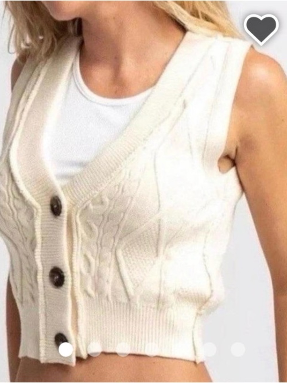 Free People Cream Cable-Knit V-Neck Button Front Sweater Vest